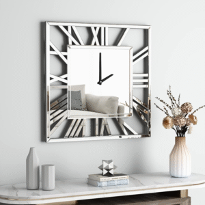 Square Roman Numeral Mirrored Wall Clock