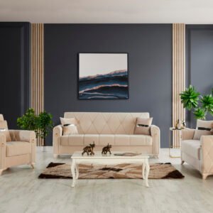 Amman Beige Velvet Sofa Bed 3+2+1 Set
