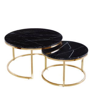 Lara Black Marble Nest of Tables with Chrome Gold Legs