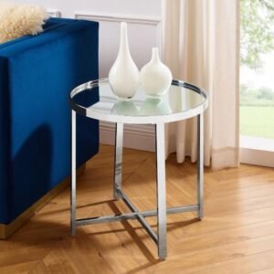 Nora Mirrored Top Side Table with Silver Chrome Legs