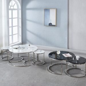 Lara Black Marble Nest of Tables with Chrome Silver Legs