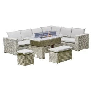 Grey Corner Rising Firepit Dining Set (BW-07-Grey)