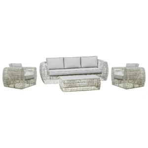 4-Piece Open Rattan Outdoor Lounge Set with Ceramic Coffee Table (BW-11-Grey)