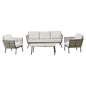 Aluminium & Rope 3-Seater Outdoor Lounge Set with Ceramic Coffee Table (BW-03-Grey)