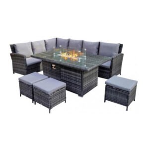 Grey Rattan Corner Firepit Dining Set with Stools (BW-16-GREY)